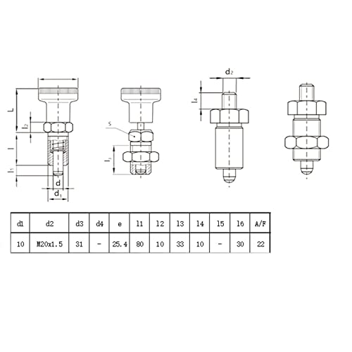 Heyous SSSRKP-1 Push Fit Ball Nose Spring Plunger Stainless Steel Spring Return Knob Plunger Spring Indexing Plunger M10 thumb #2