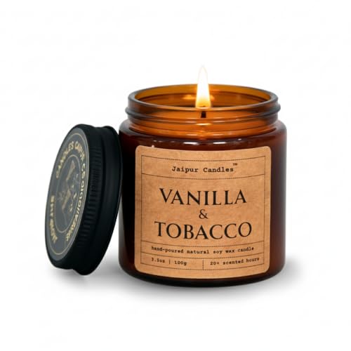 Jaipur Candles Aromatherapy Scented Candle | Vanilla & Tobacco | 100% Natural Wax | 20+ Hours of Clean Burning | Smokeless & Non-Toxic Candles | 100gm