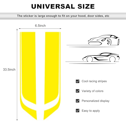 Image of Car Hood Decal Sticker, Automotive Side Body Stripe Graphics Racing Bumper Sticker, Universal Vehicle Skirt Roof Bonnet Vinyl Decal Exterior Decoration, Car Accessories (Yellow)