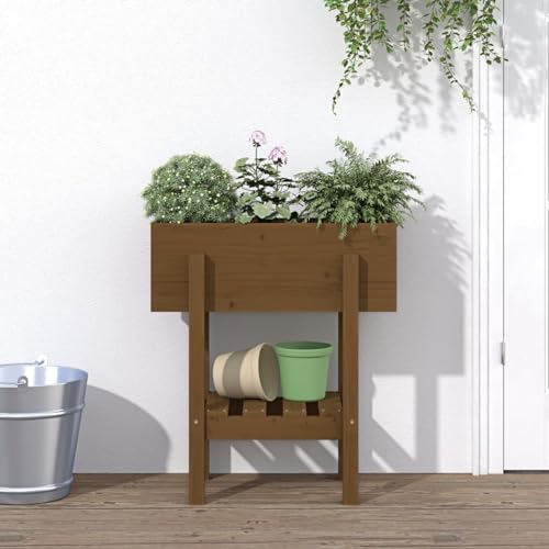Homgoday Jardinera Madera Maciza de Pino marrón Miel 62x30x69 cm, Jardinera Macetero Recipiente Flores Plantas Soporte Jardín Patio Terraza Balcón Decoración Adornos