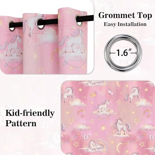 Image of MYSKY HOME Pink Blackout Printed Curtains for Girls Room Decor 63 Inch Length Cute Unicorn Rainbow Patterns Grommet Drapes for Kids Nursery Bedroom Playroom, Each Panel 52 Inch Wide, 2 Panels