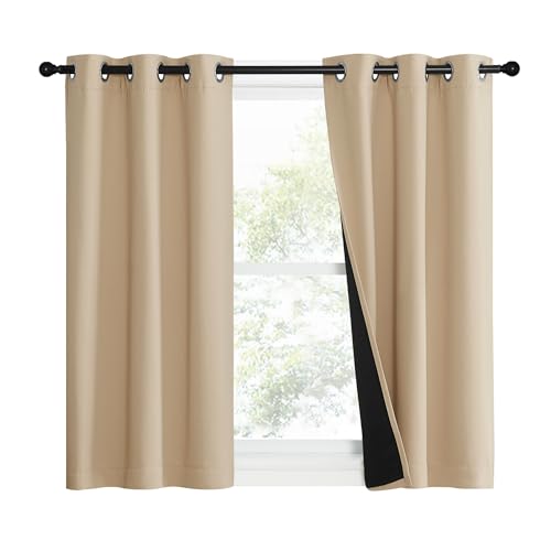 Image of NICETOWN Bedroom Full Blackout Curtain Panels, Set of 2 Pcs, 37 by 50-inch, Biscotti Beige, Super Thick Insulated Grommet Drapes, Double-Layer Blackout Draperies with Black Liner for Small Window