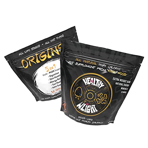 Rogue Pet Science Medium Dog Bundle with Origins Canine 5-in-1 Dog Food Topper and Healthy Weight Natural Weight Gainer for Dogs