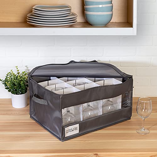 Honey-Can-Do 12-Glass Stemware Storage Container With Clear-View Window, Grey