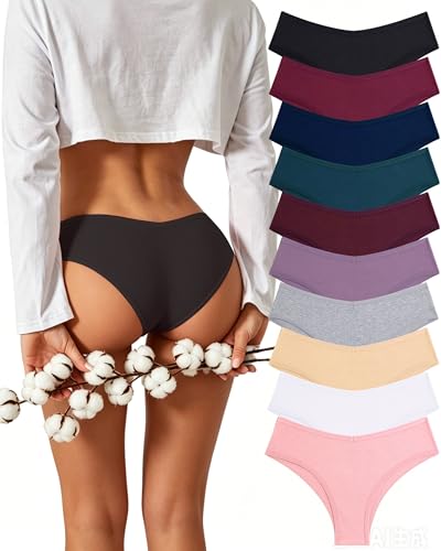 Image of CuteByte 10 Pack Womens Cotton Underwear Sexy Stretch V-Waist Ladies Panties Low Rise Cotton Cheeky Hipster S-XXL