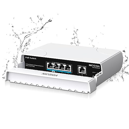 Outdoor Waterproof 4-Port Gigabit PoE Switch with 4 Port PoE+@78W + 1000Mbps Uplink Port, 5 Port IEEE802.3af/at Power Over Ethernet Switch Unmanaged with VLAN Function, Plug & Play
