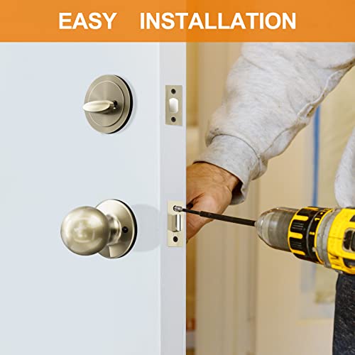 Natsukage Front Door Handle Set Antique Brass Entry Door Lock Set Entrance Handle Set With Lock, With Single Cylinder Deadbolt And Door Knob, Reversible For Right & Left Handed Doors #TOP3