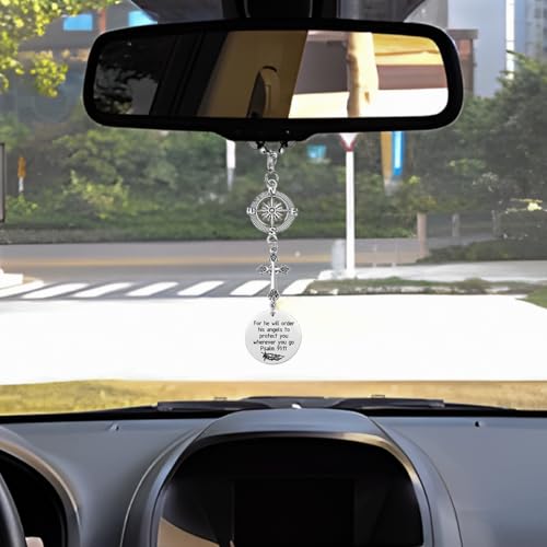 image for Mandark Car Bible Verse Hanging Cross Ornament, Automotive Rear View M