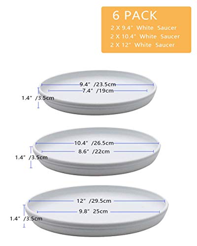 Sarosora Round Plastic Plant Saucer Drip Tray Set Of 6 For Indoor Outdoor Home Garden Flower Plant Container Flower Pot Pallets ((9.4''+10.4"+12'') X2, White-Grey) #TOP2