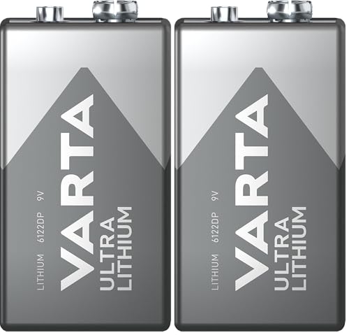 VARTA Pilas Pila de Bloque 9V de Litio, Paquete de 2, Ultra Lithium, Alto Rendimiento para detectores de Incendios, detectores de Humo, cámaras Digitales
