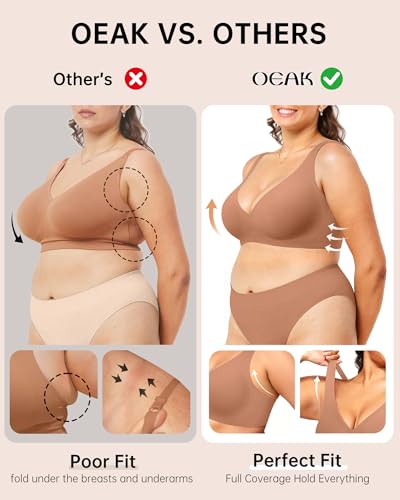 Image of OEAK Womens Deep V Bras Wireless Comfortable Bra Supportive No Underwire Bras Tshirt Push Up Bralettes Plunge Seamless Bra
