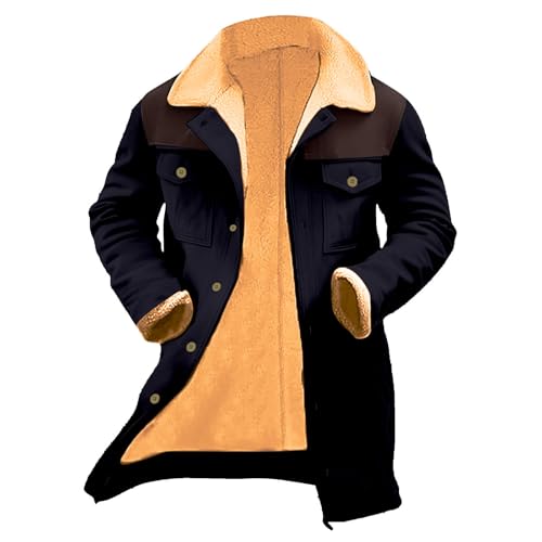 Generisch Abrigos de invierno para hombre, chaqueta de senderismo, gabardina ajustada, abrigo vaquero cortavientos sin capucha, abrigo resistente al viento, abrigo de negocios, chaqueta cálida para