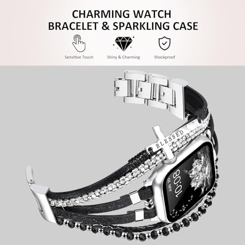 Boho Bracelet & Case Compatible with Apple Watch Band 40mm 44mm 45mm 46mm 41mm 38mm 42mm(S11 S10) Women, Dressy beaded Handmade Leather Strap for iWatch Series11 10 9 8 7 6 5 4 3 2 1 SE by Fancywrist - Used condition - Image 6