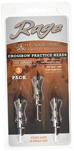 Rage Hypodermic Crossbow 2 Blade 100 Grain Practice Broadhead (3 Pack), Small, Silver