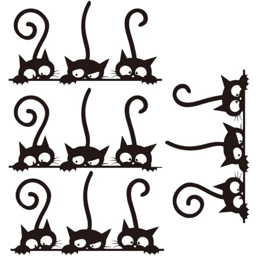 ZORVUJI Juego de 4 pegatinas de pared de gatos negros divertidos, adhesivos decorativos para pared, para dormitorio y sala de estar, pegatinas para dormitorio y ventana