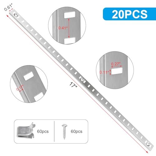 Abeicy 20 Sets 17 Inch Steel Pilaster Shelf Brackets, Adjustable Mortise Mount Rails with Shelf Support Clips and Screws for Wall Shelving, Cabinet, Closet Organization by Abeicy - Image 2