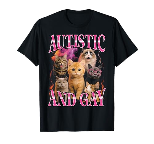 Autistico E Gay Divertente Bootleg Cat Maglietta