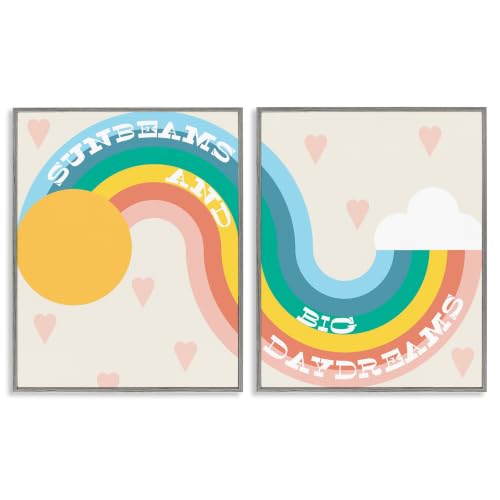 'Rainbow Cloud Daydream Quote Heart Patten'| 2pc Framed Giclee Art Set 2