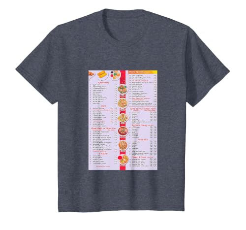 Chinese Food Menu T-Shirt, Youth, Heather Blue, Small