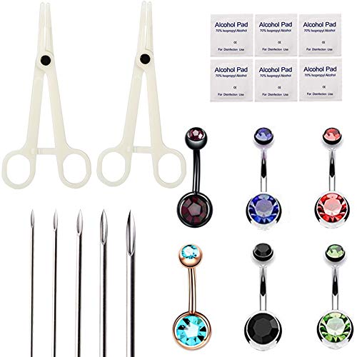 Body Piercing Kit, SOTICA 12G 14G 16G 18G 20G Stainless Steel Piercing Needle Kit Professional Piercing Kit Tool with Piercing Clamps Jewelry for Belly Tongue Lip Nose Piercing Supply