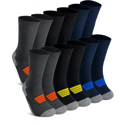 6 Pares, calcetines trabajo hombre invierno, calcetines termicos hombre, calcetines reforzados talón y punta con rizo interior cómodos y suaves. (FR/ES, Números, 40, 46, Regular, Regular, X6)