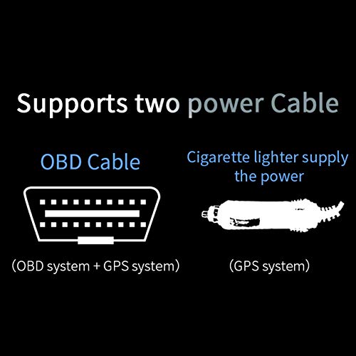 Diagram showing two power cable options: OBD cable and cigarette lighter cable