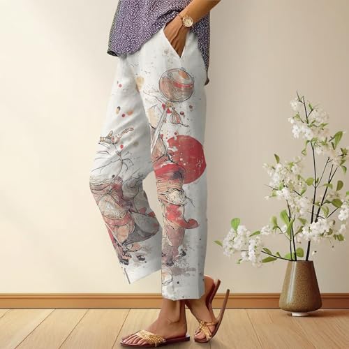 Womens Summer Casual Pants Floral Boho Capris Elastic Waist Plus Size Capri Pant with Pockets Beach Baggy Trousers 20252