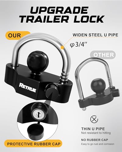 RETRUE Heavy-Duty Keyed-Alike Trailer Lock Set Universal Coupler Lock, Dual Hitch Receiver Pin Lock, and Trailer Tongue Lock Included, Black - Thumbnail 5