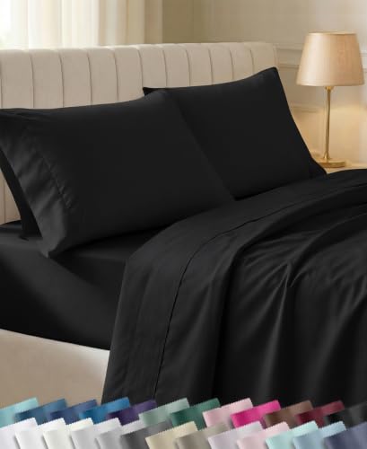 California Design Den Soft 100% Cotton Sateen Full Size Sheets Set, Black