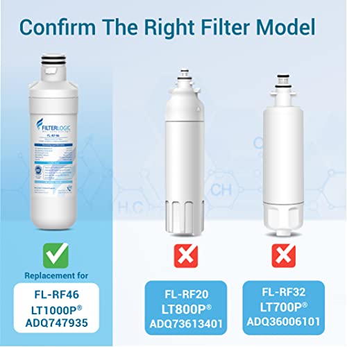 Filterlogic LT1000PC ADQ747935 MDJ64844601 NSF Certified Refrigerator Water Filter and Air Filter, Replacement for LG® LT1000P®, LT1000PC, LT-1000PC MDJ64844601 and LT120F®, 3 Combo