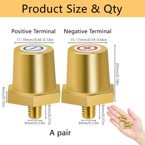 Messing Batteriepol Adapter Set, Gewinde-Anschlüsse, robust und korrosionsbeständig, Schnellmontage Batterieklemmen, Batteriepol-Adapter für Lithium-Autobatterien(1 Paar) (AG:M6)