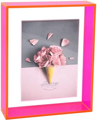 5x7 Floating Picture Frame Neon Acrylic Wall Mount Tabletop Desk Frame Decoration Colored Modern Photo Frame for Gallery Home Office, Neon Pink