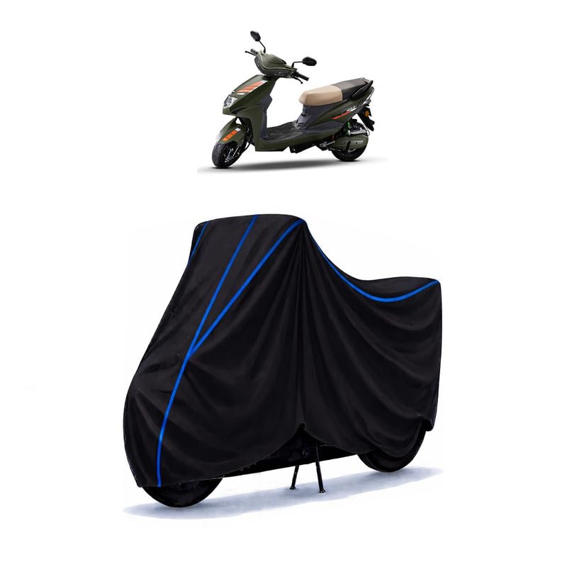 Image of Scooty Cover Water Resistant for Lectrix EV | Universal Scooter & Bike Cover | Heavy Duty UV Dust, Rain & Scratch Protection | Elastic Fit All Weather Indoor Outdoor | Black with Blue Piping