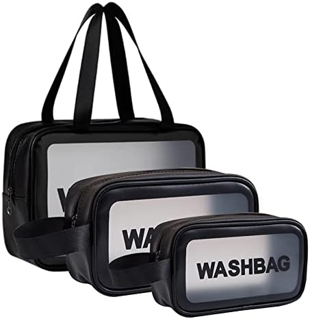 Portable Clear Toiletries Bag, Waterproof Toiletry Travel Bag,3 Pcs Large Wash Bag Women, Toiletries Bag for Women Plastic Cosmetic Makeup BagsWash Bags Toiletry Bags Women(Black