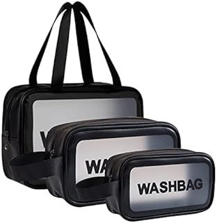 Portable Clear Toiletries Bag, Waterproof Toiletry Travel Bag,3 Pcs Large Wash Bag Women, Toiletries Bag for Women Plastic Cosmetic Makeup BagsWash Bags Toiletry Bags Women(Black