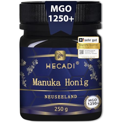 Manuka Honig MGO 1250+ Hecadi® I 100% Pur Original Honig aus Neuseeland I mit zertifiziertem und Garantiertem Inhalt von MGO I 250 g