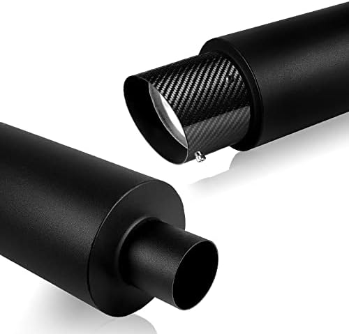 Universal 4" N1 Carbon Fiber Slant Tip Muffler, 2.5" Inlet Black Stainless Steel Resonator Canister Silencer (1PCS)