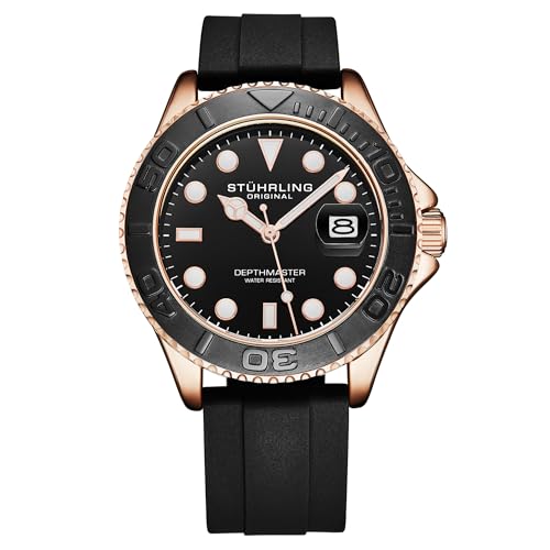 Stuhrling Original Depthmaster 4072 Mens 42mm Sport Dive Watch Quartz Movement Rotating Bezel Silicone Strap