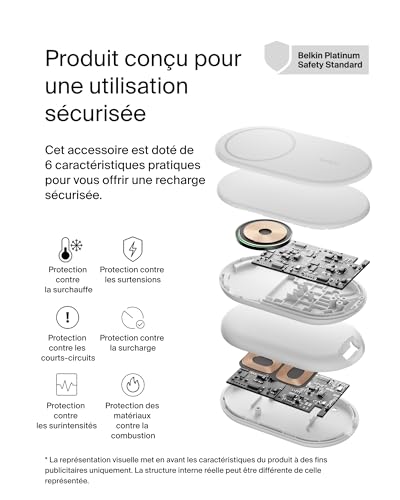 Belkin BoostCharge Socle de Recharge 2-en-1 aimanté et Pliable Qi2, 15W, Compatible MagSafe Chargeur sans Fil, Recharge Rapide, Apple iPhone 17, iPhone Air, Pixelsnap, Adaptateur Inclus - Blanc