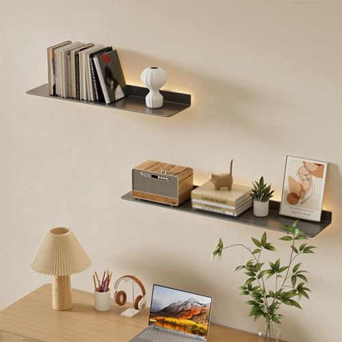 Étagère à livres lumineuse intégrée flottante en aluminium noir salon