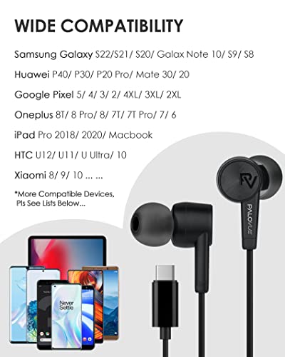 Palovue Usb Type C Headphones In Ear Earphones Earbuds With Mic And Volume Control Compatible With Google Pixel Samsung Oneplus Huawei Sony Macbook Soundflow Black #TOP6