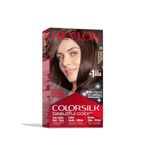 Permanent Hair Color by Revlon, Permanent Hair Dye, Colorsilk with 100% Gray Coverage, Ammonia-Free, Keratin and Amino Acids, 33 Dark Soft Brown, 4.4 Oz (Pack of 1)