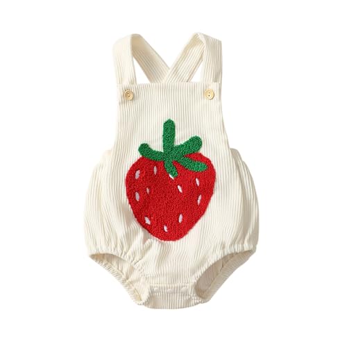 Newborn Baby Girl Summer Clothes Strawberry Embroidery Romper Sleeveless Corduroy Overalls Bodysuit Jumpsuit Outfit