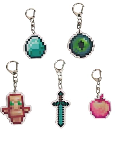 Image of 5PCS Acrylic Keychains with Pixel - Art & Geometric Designs, Durable & Stylish Decorative Keyrings for Keys, Bags, Backpacks, keychain for boys, Ideal as Personal Accessories & Small Gifts