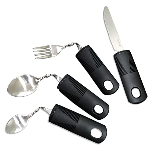 Omevett Bendable Cutlery Set of 4, Easy Grip Disability Aids, Weighted Bendable Utensils with Knife, Fork, Spoon for Elderly, Parkinson's