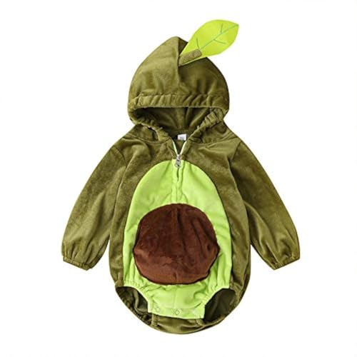 Merqwadd Unisex Toddler Baby Halloween Avocado Costume Cute Velvet Costumes Outfits (6-9 Months,Avocado Hoodie Romper)