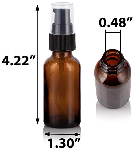 JUVITUS 1 oz Amber Glass Boston Round Bottles with Treatment Pump, 12 Pack