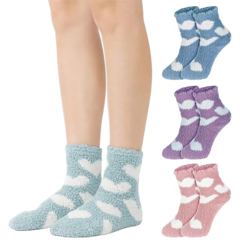 GWEOR 4 pares de calcetines esponjosos para mujer, calcetines de invierno cálidos, gruesos, mullidos, térmicos, antideslizantes, para cama y hogar