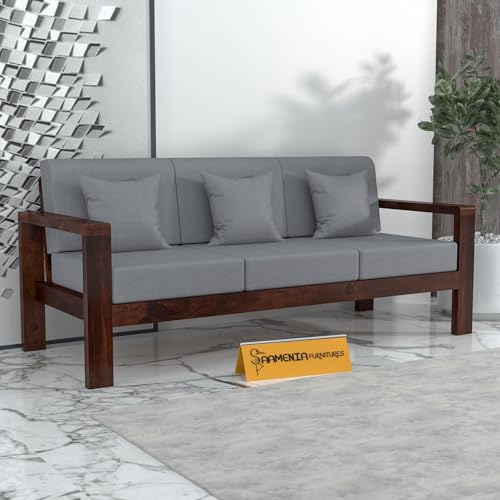 Image of Sheesham Wooden 3 Seater Sofa for Living Room | Solid Wood Sofa | Rosewood Sofa Set for Home & Office | Lounge (Walnut Finish, 3 Seater)