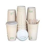 Living Balance Certified Compostable Coffee Cups with Lids 16 oz – 75 Pack with Stirrers & Integrated Sleeves|Sturdy Double-Wall, Leak Proof, BPA-Free & CPLA Certified|To-Go Cups for Hot & Cold Drinks